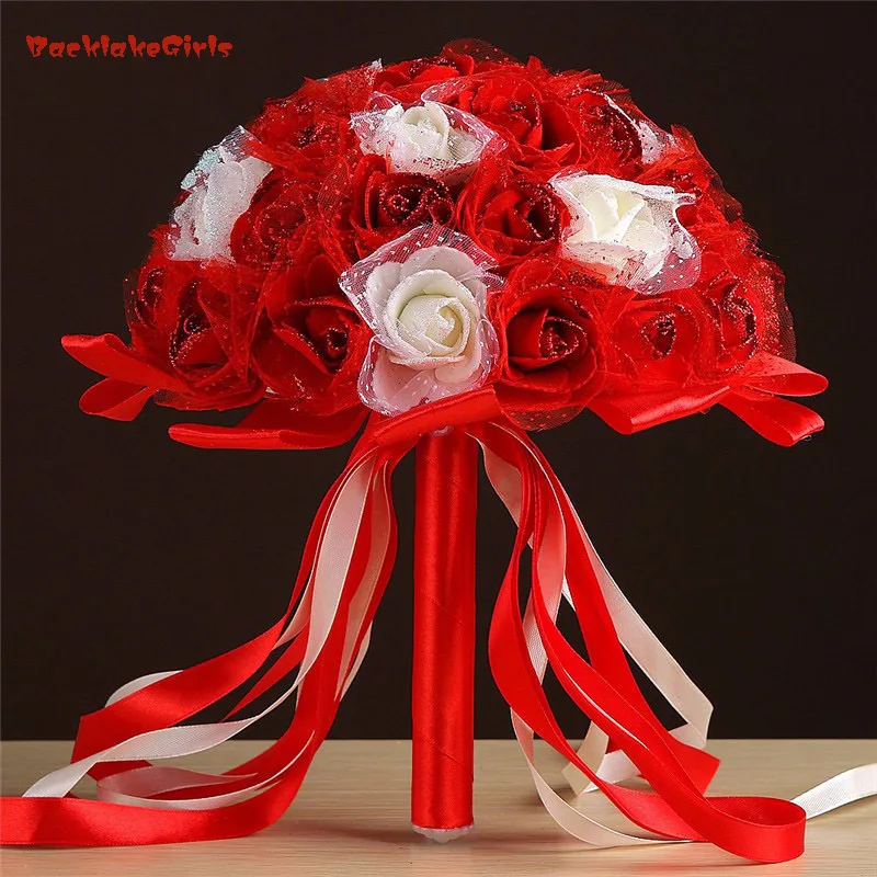 

2018 White Purple Pink Red Wedding Bouqet for Brides Crystals bouquet artificial Bridal bouquet de mariage