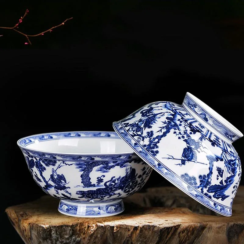 Искусство Цзиндэчжэнь рисовая чаша керамическая костяного фарфора голубые и белые фарфоровые пиалы для лапши рамен суповый контейнер кухонные аксессуары для посуды