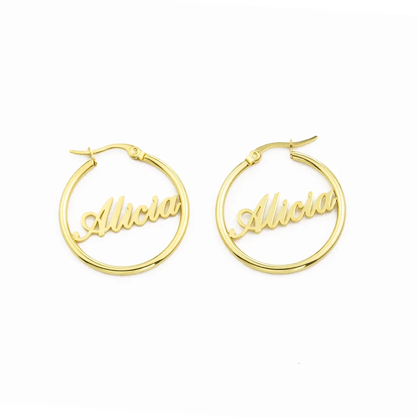 

Stainless Steel Big Circle Round Custom Personalized Nameplate Name Earring for Women Oorbellen Voor Vrouwen Birdesmaid Gift