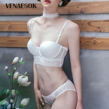 

White Fashion Women Underwear Set Lace Bra Push-up Embroidery Sexy Brassiere Deep V Gather Bra Panties Set Comfortable Lingerie