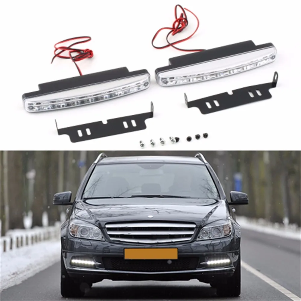 2Pcs Universal Car Daytime Running Lights 8 LED DRL Daylight Kit Super White 12V DC Head Lamp light 2Pcs Universal Car Daytime Running Lights 8 LED DRL Daylight Kit Super White 12V DC Head Lamp light