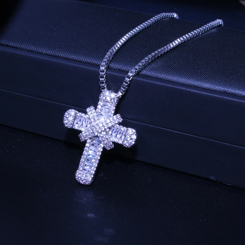 Новое поступление, модное серебряное ожерелье с крестом, ювелирное изделие для женщин, Свадебный Блестящий Фианит, циркон, кристалл, кулон, ожерелье, вечерние, подарок