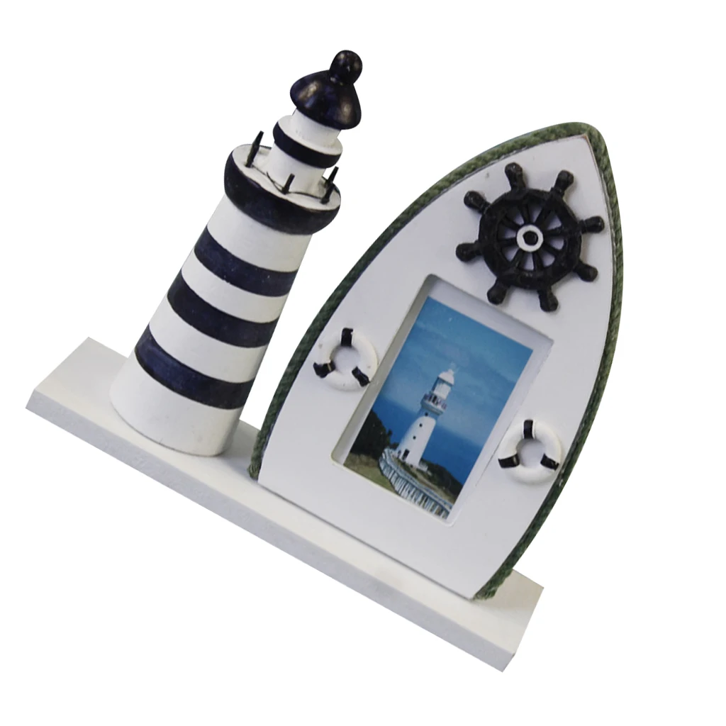 Romantic Pretty Mediterranean Style Wooden Light Tower Nautical Themed Photo Frame Home Decor Rudder