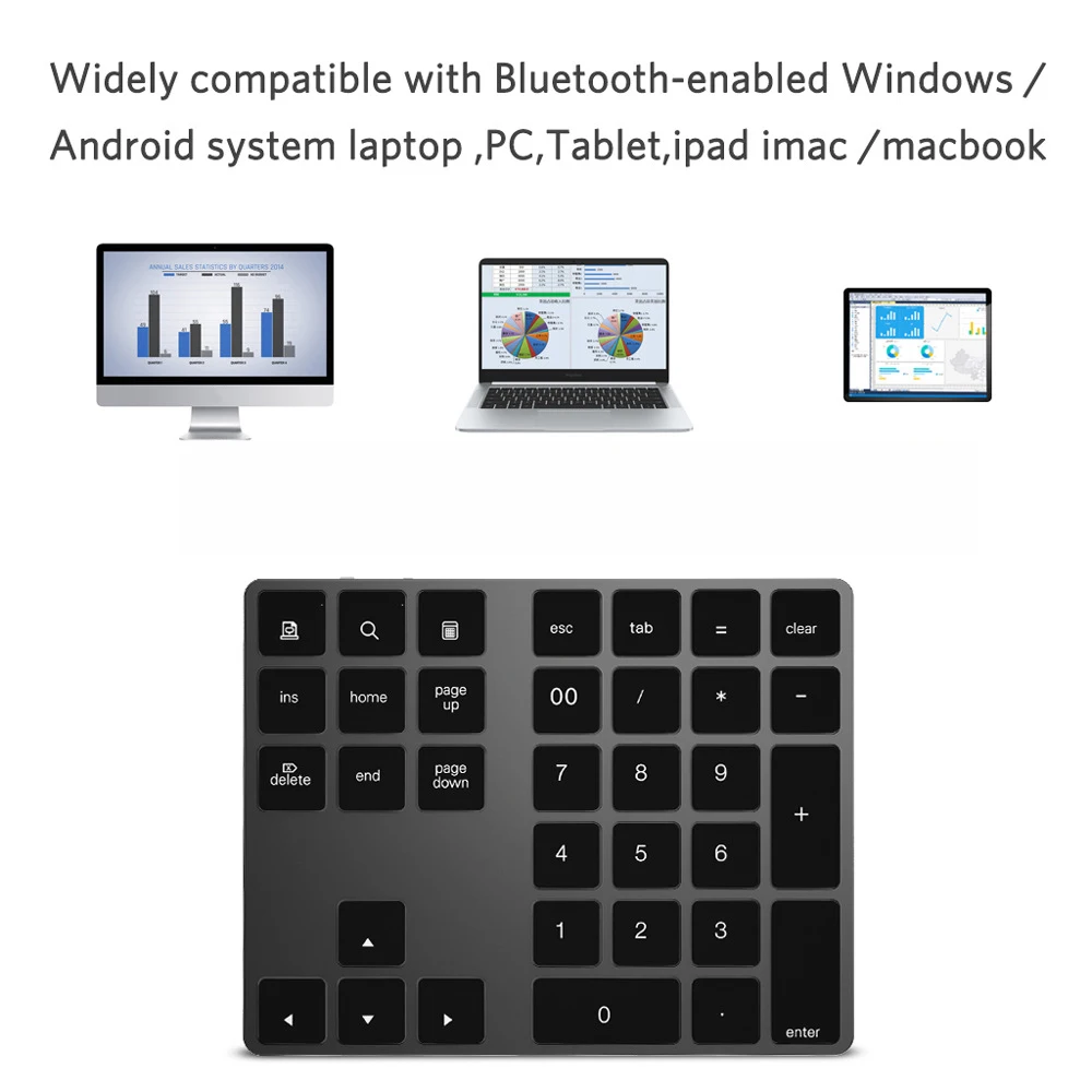 New Numeric Keypad Portable Wireless Bluetooth Number Pad Keyboard 2019 for Mac Laptops PC Black Grey | Компьютеры и офис