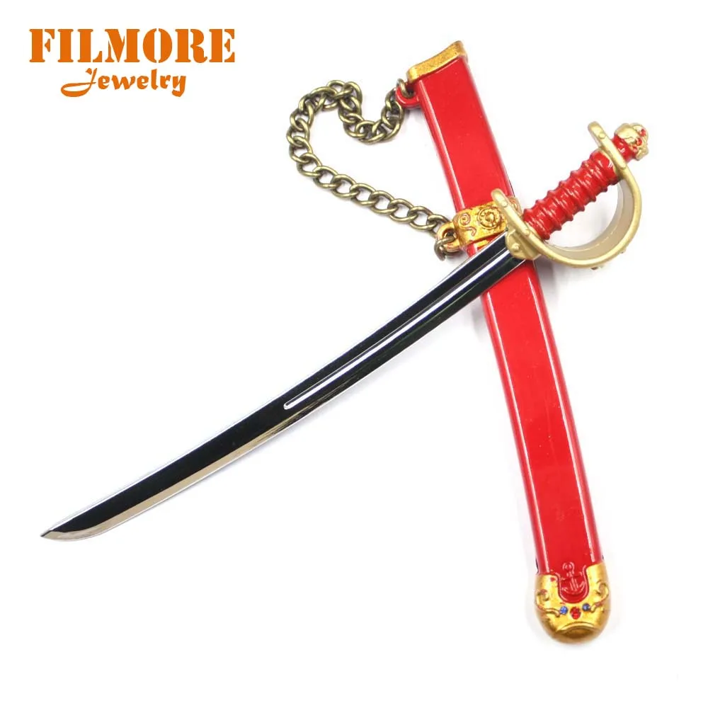 

Filmore Jewelry Hot Anime Weapon Model Keyring 17cm One Piece Roronoa Zoro Katana Metal Sword With Scabbard Keychain Key Holder
