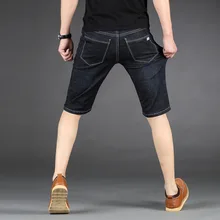 QUANBO Лето Новое поступление мужские эластичные короткие джинсы брендовая одежда модные Молодежные тонкие джинсовые шорты плюс размер черный синий 44