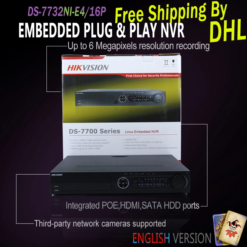 

Hikvision Free Shipping In Stock DS-7732NI-I4/16P 32CH NVR 4SATA Network Video Recorder Integrated POE Ports 16MP max build NVR