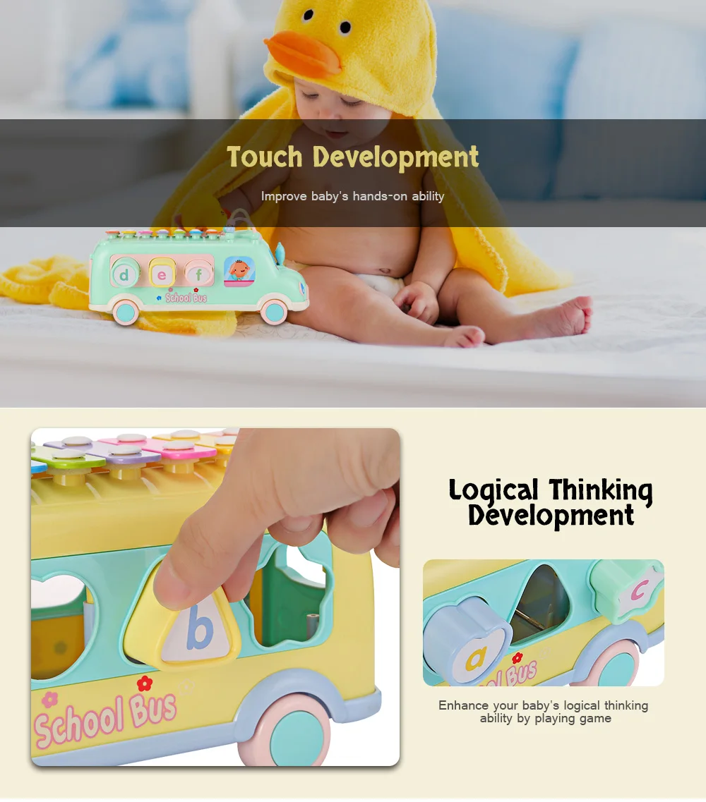 Baby Musical Toy Percussion Kid Music Instrument School Bus Toys Piano Matching Blocks  (