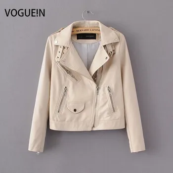 

VOGUE!N New Womens Soft Faux Leather Slim Motorcycle Zipper Jacket Lapel Short Coat Outerwear Black/Beige 2 Colors