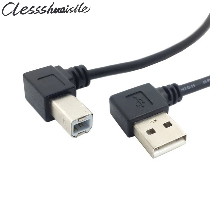 Левый Угловой USB 2,0 A папа налево угловой B папа 90 градусов Принтер Сканер кабель 20 см