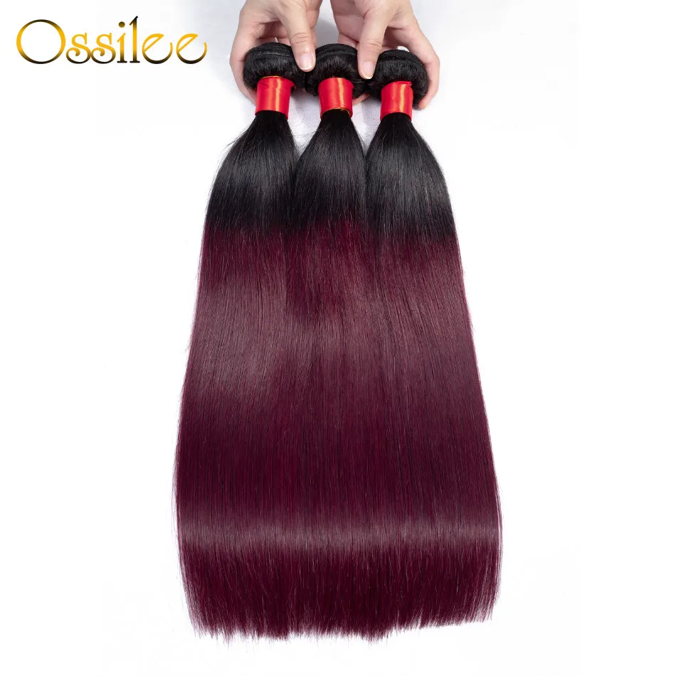 Ossilee Ombre Brazilian Straight Hair Bundles 1B 99J/Burgundy Two Tone
Red Human Hair Bundles NonRemy Hair Extension 1/3/4 Pcs