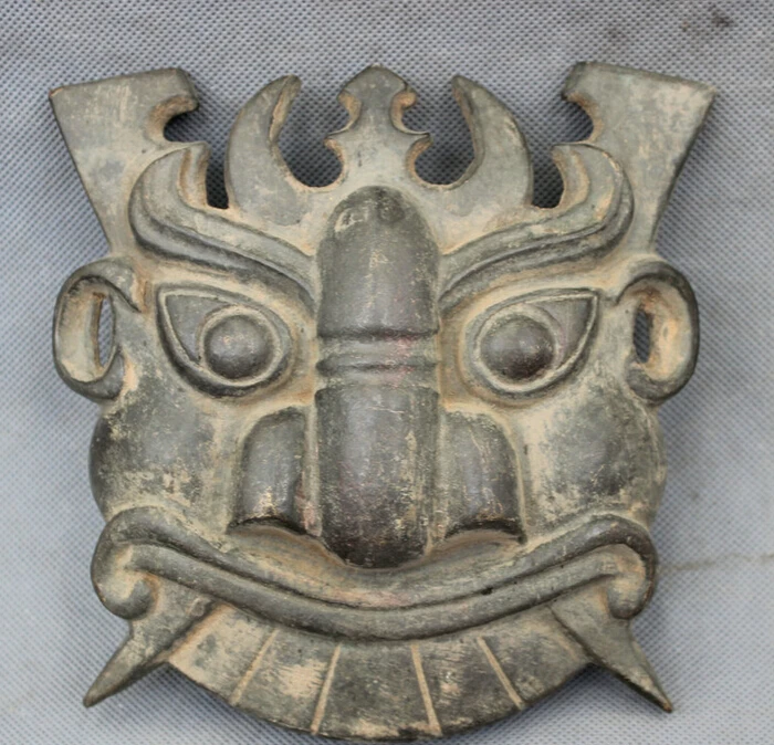 

S4413 Folk Chinese Bronze Collect Carved Evil Terrible Man Beast Face Mask Statue D0317