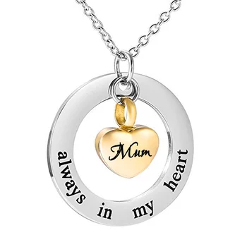 

Cremation Jewelry Urn Necklace for Ashes Always in my heart Memorial Heart Pendant beautiful Keepsake-gold