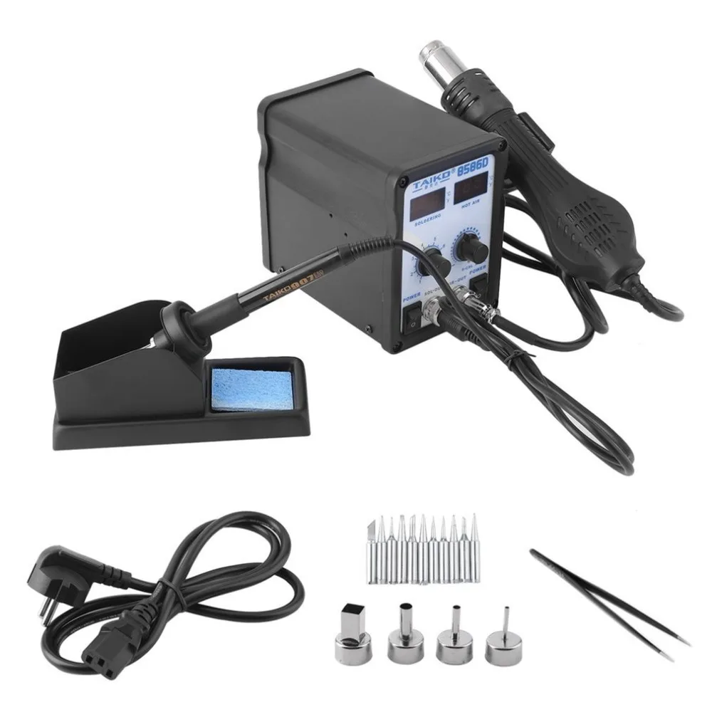 

DE TAIKD85860 2 In 1 Temperature Welding Solder Station Heat Pencil Hot Air Soldering Iron Stand Welding Repair Tool Kit EU Plug