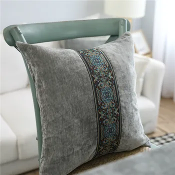 

Double-faced Velvet Embroidered Gray Nordic Household Pillowcase Cushion Model Room Decoration for Sofa Car Without Filling
