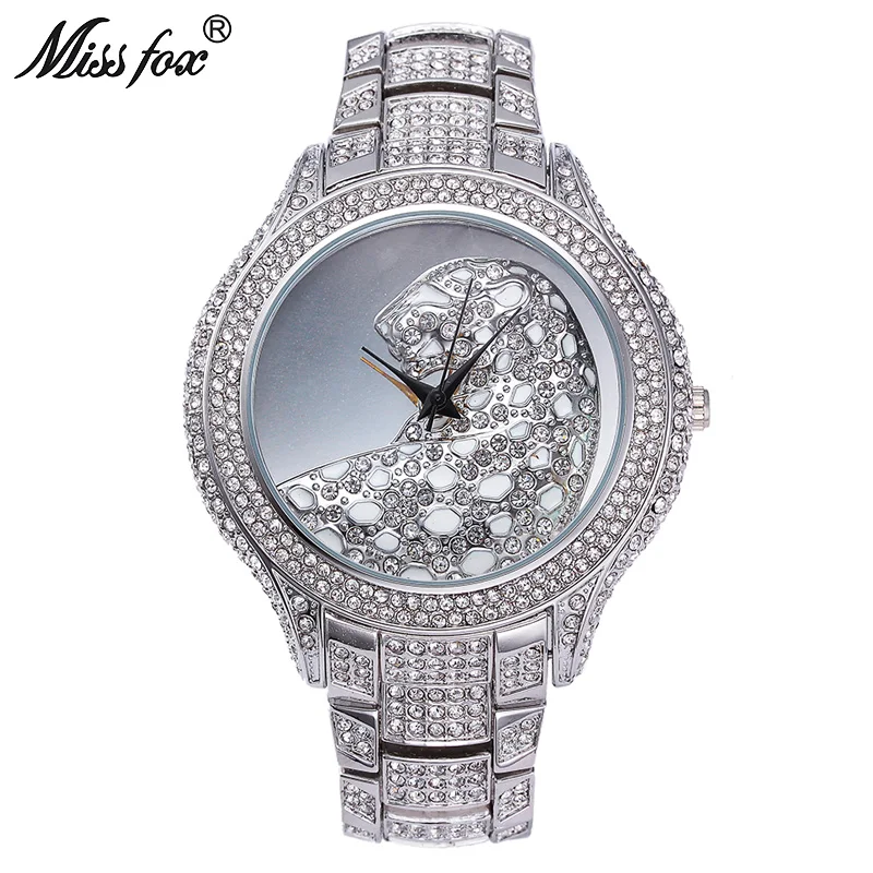 

Miss Fox 2017 Fashion Wrist Watch Women Watches Ladies Luxury Crystal Diamond Bracelet Big Face Silver White Watch For Women
