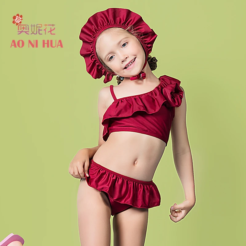 

AONIHUA Designer Brand 2-12 years 3pcs Ruffles Swimsuit Girls kids 2017 Off shoulder Children baby swimsuit summer bikini set