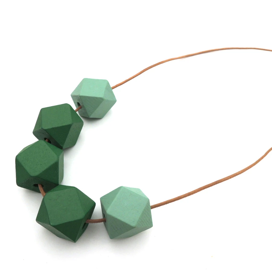 FADE COLOR wood geometric necklace pandant minimalist statement GREEN CHIC abstract leather cord ADJUSTABLE NW282 | Украшения и