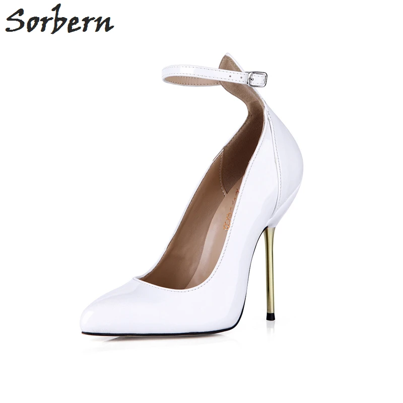 

Sorbern White Heels Pointe Toe Vintage Ladies Shoes Prom Shoes Sexy Heels Ankle Straps Custom Fashion Shoes 2018 Luxury Women