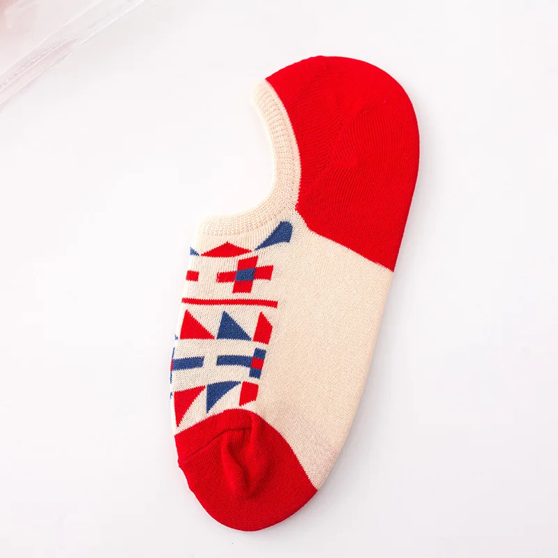 Счастливые носки повседневные хлопковые весенне-летние забавные спортивные короткие носки геометрические женские невидимые лодочки силиконовые носки тапочки - Цвет: Heel red khaki 04