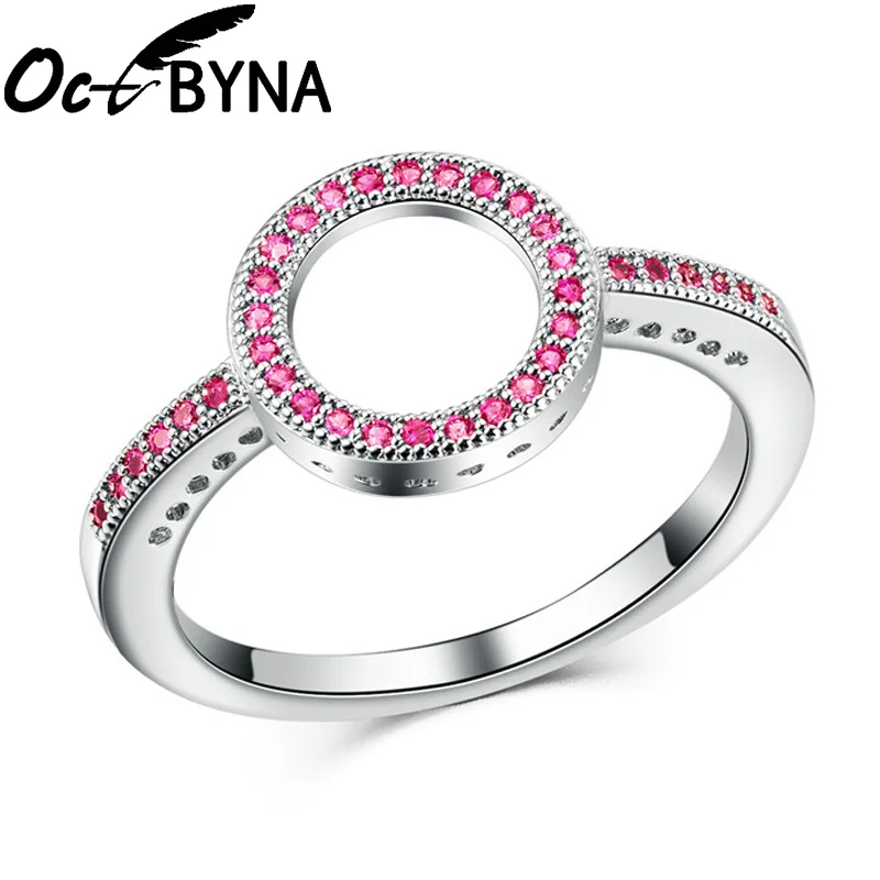 Octbyna, модные кольца Engagemen, циркон, розовый кристалл, изящные кольца для женщин, девочек, обручальное кольцо, для влюбленных, свадебные ювелирные изделия, вечерние, подарок - Цвет основного камня: Белый