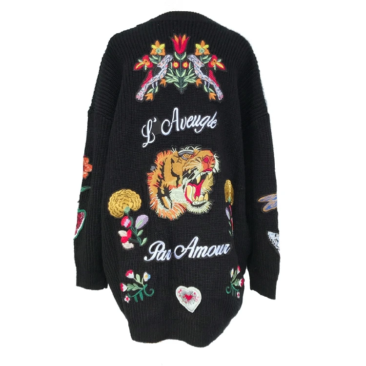 

2019 Spring Ladies New Butterfly Bird Tiger Embroidered Cardigan Long Sweater Women Stylish Knitted Floral Sweater Best Price