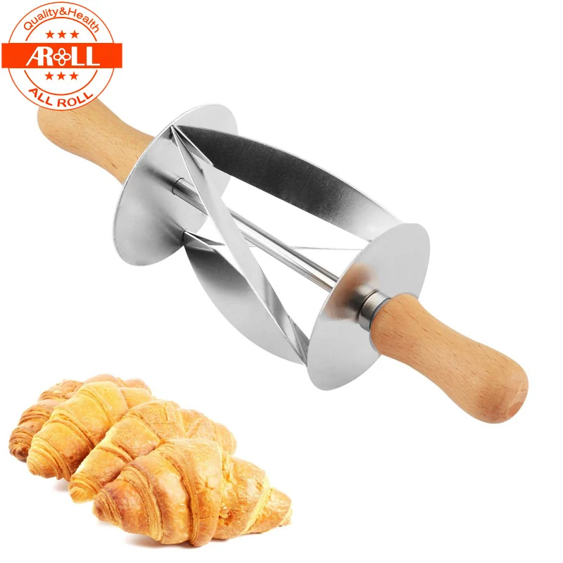 Croissant Bread Dough Cutter Roller Wheel Dough Pastry Knife Wooden