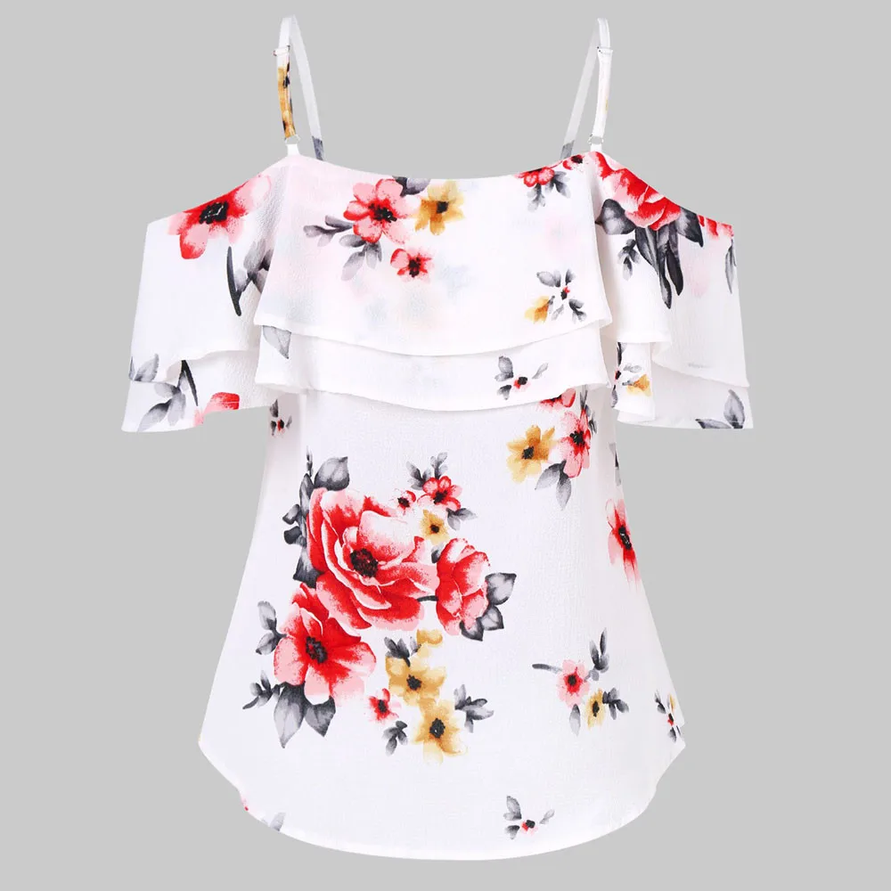 

2019 Fashion Sexy Women Casual V-Neck Floral Printing Shirt Dress Party Off Shoulder Sleeveless Tops apparel Freeshipping