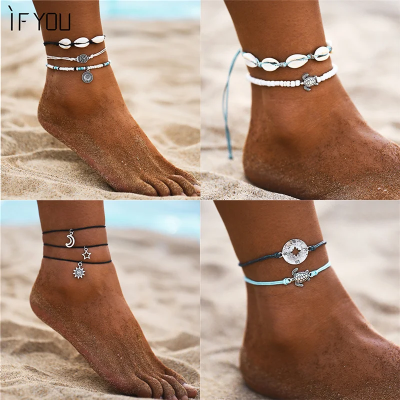 Если вы Богемия волны Морская звезда ножной браслет для ног для женщин Boho мода лето пляж мужчины ножной браслет ювелирные изделия Новинка