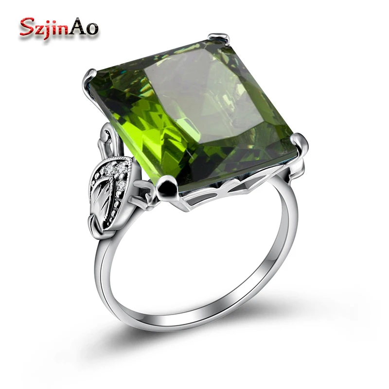 

Szjinao Classic Real Solid 925 Sterling Silver Ring Boho Peridot Wedding Jewelry Rings Engagement For Women Septum bague femme