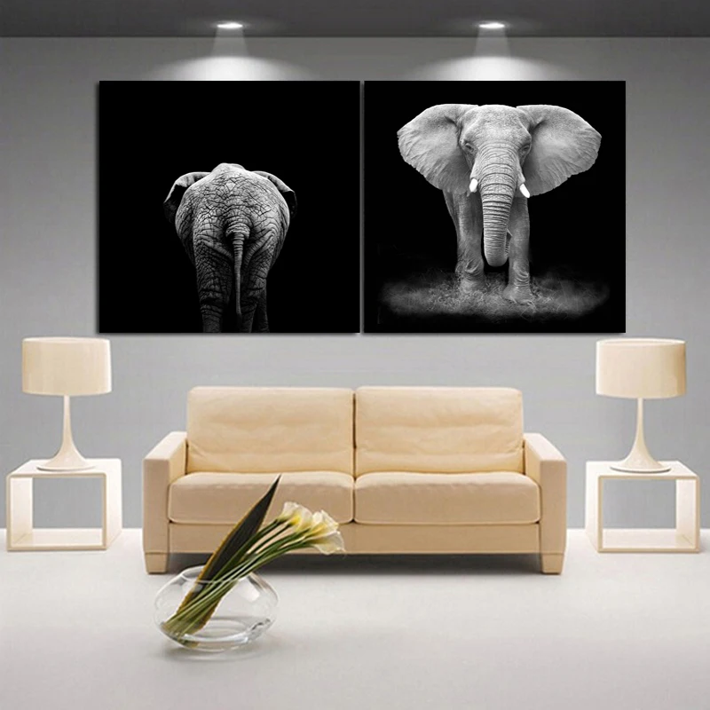 

SELFLESSLY ART Black White Elephant Wall Paintings Printed On Canvas For Living Room Canvas Painting Wall Decoration No Frame