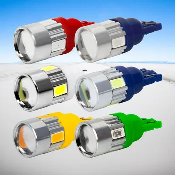

100pcs T10 6 SMD 5630 5730 LED Projector Lens Car Parking Lights W5W 194 6SMD 6 LED Wedge Bulb AUTO reading dome Lamps 12V 100X