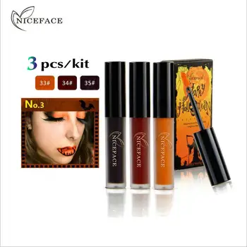 

NICEFACE Matte Lipstick Vampire Lipstick Black Purple Green Blue Batom Liquid Matte Lip Gloss Halloween Makeup 3 Color/kit