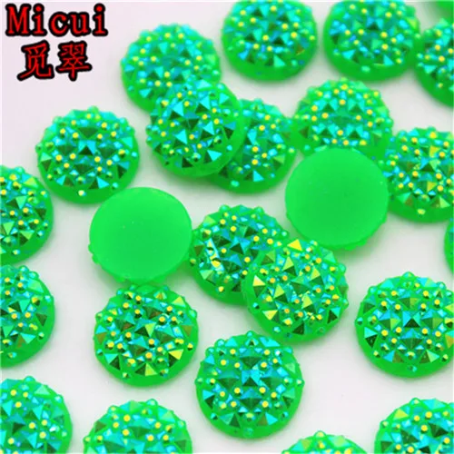 Micui 70 шт. AB Цвет 12 мм круглые стразы из смолы с кристаллами аппликация с плоской задней частью хрустальные камни не Швейные скрапбукинги MC44 - Цвет: Green AB