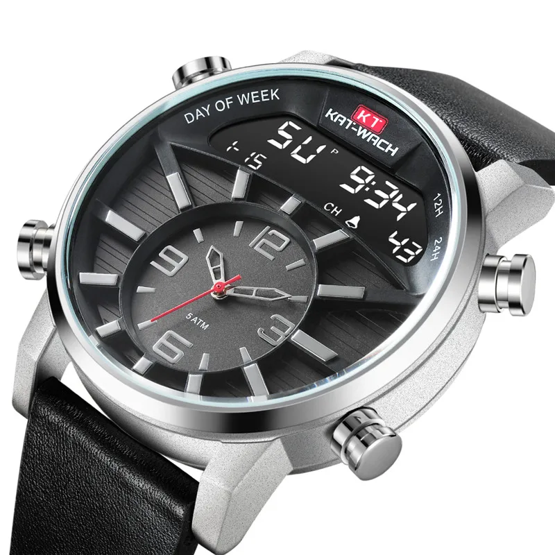 

Mens Sports Watch Waterproof 50M 3D Dial Design Unique Small Quartz Dial Dual Display Wrist Watch for Man reloj digital hombre