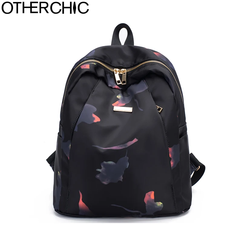 

OTHERCHIC Floral Backpacks Women Black Knapsack Flowers Designer Nylon Backpack Pink Packsack Rucksack Sac A Dos Femme 8N12-09