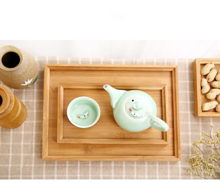 1PC Tea Tray Kung Fu Cutlery Trays Storage Pallet Fruit Plate Decoration 3 Sizes Japanese Food Bamboo Rectangular MF 028 | Дом и сад