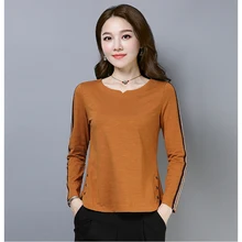 Полосатая футболка Женская футболка топ с длинными рукавами на пуговицах camisetas mujer verano модная футболка Корейская одежда, футболка femme