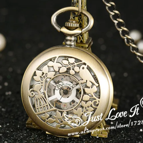 

Ancient men women mechanical pocket watch Students nostalgic carve patterns designs necklace watch hollow-out bird home