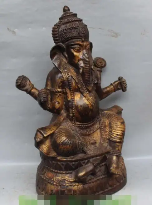 

S2019 19"Chinese Tibet Bronze Gilt 4 Arms Ganesh Elephant Mammon Buddha Mouse Statue