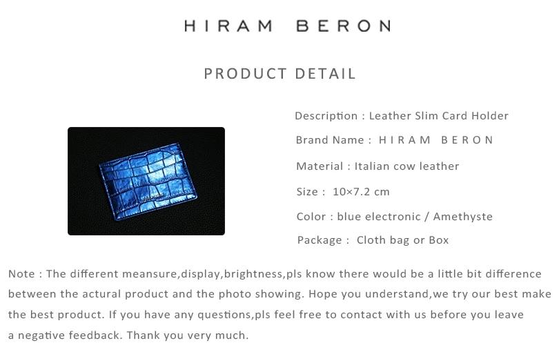 Hiram Beron бумажник для мужчин с индивидуальным именем, держатель для кредитных карт, итальянская коровья кожа с тиснением, узор под крокодиловую кожу, Прямая поставка
