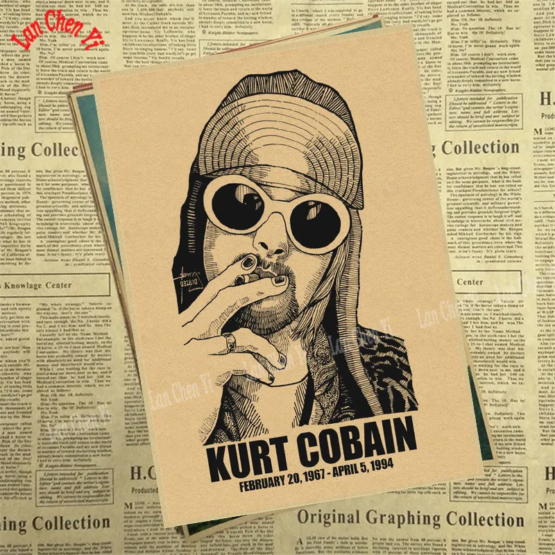 Курт Кобейн, Нирвана рок-музыка Ретро плакат, крафт-бумага бумажные плакаты постер для бара/Кафе Ретро плакат настенный стикер декор комнаты - Цвет: Цвет: желтый