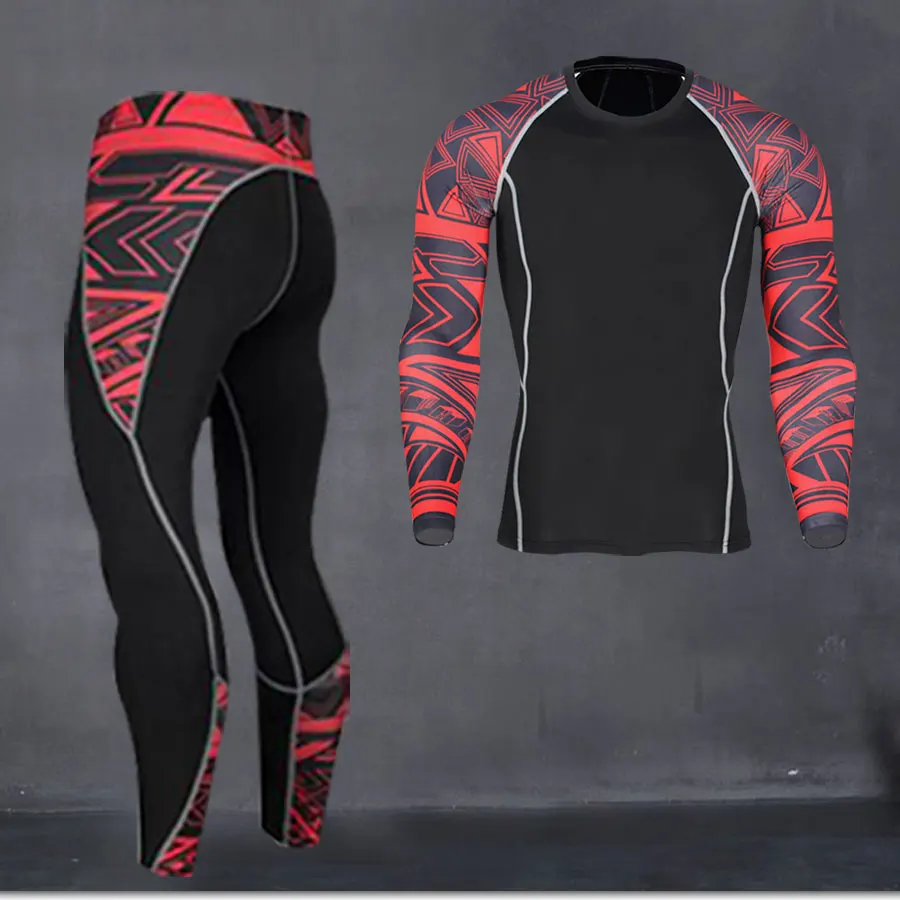 Термобелье, мужское длинное нижнее белье, компрессионная одежда, рубашка для фитнеса, мужская рубашка для бега, тренировочные штаны, термобелье - Цвет: sport suit 4