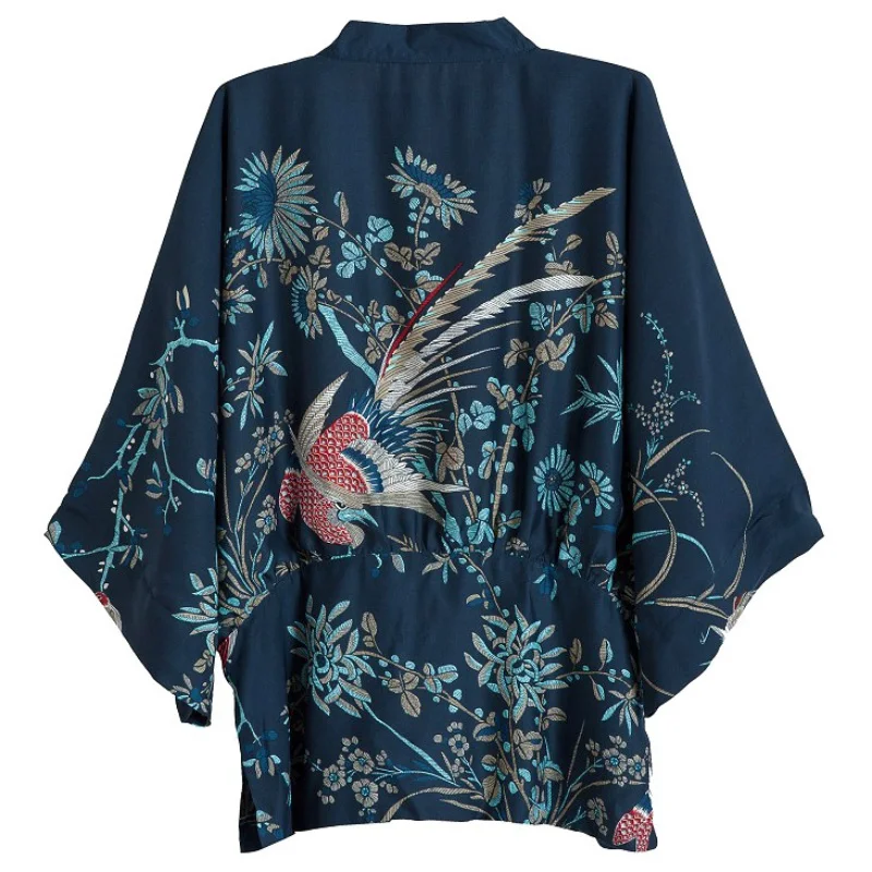 New Harajuku Cardigan Summer Women Japanese Kimono Phoenix Printed Bat Sleeve Loose Cardigan Sun Protection Blouse W1
