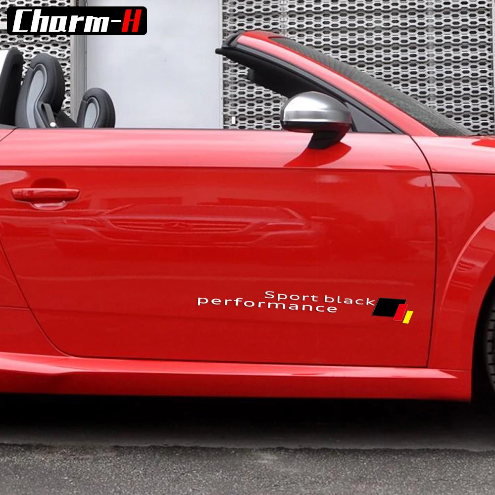 2pcs Sport Racing Door Stickers Side Decals for audi a3 a4 a5 a6 q5 q7 b6 b7 b8 c5 c6 c7 tt rs3 rs5 rs6 rs7 r8 Black Performance