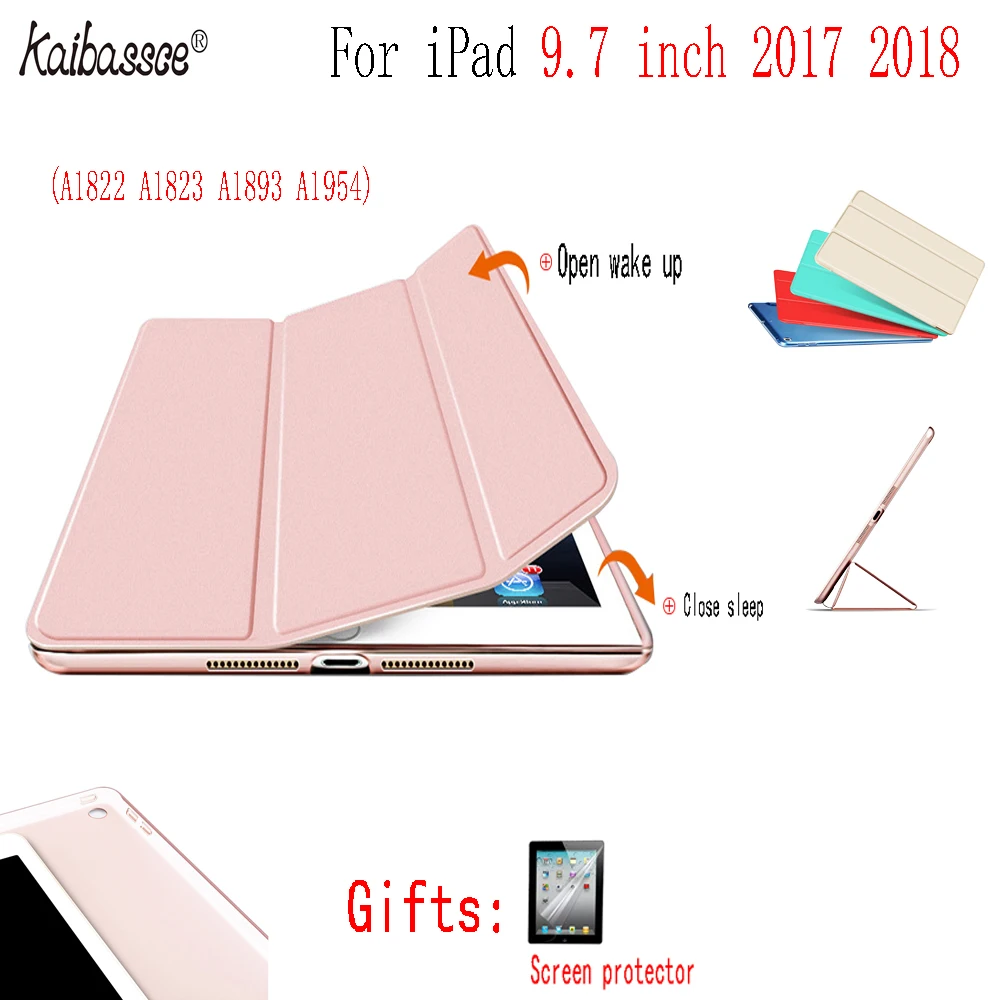 

KAIBASSCE Tablet Flip Smart Sleeping Case Soft Edge All Inclusive PC Hard Case Cover for New iPad 9.7 inches 2017 2018