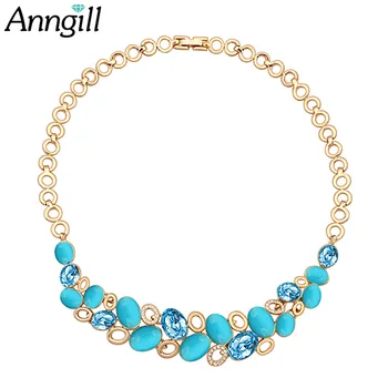 

Luxury Crystal From Swarovski Statement Necklace Gold Color Chain Collares Mujer 2018 Ladies Opal Necklaces Pendants Jewelry