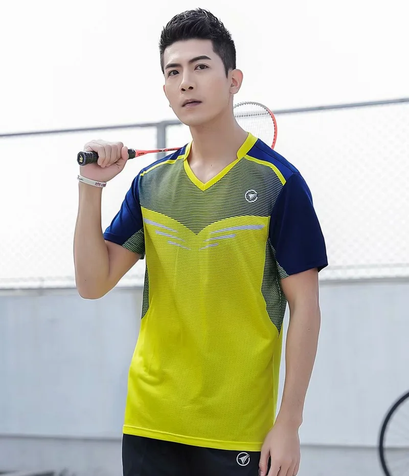 Спортивная брендовая быстросохнущая дышащая футболка для бадминтона, женские и мужские футболки для игры в настольный теннис, профессиональная командная игра, тренировочные футболки для бега - Цвет: A120  yellow
