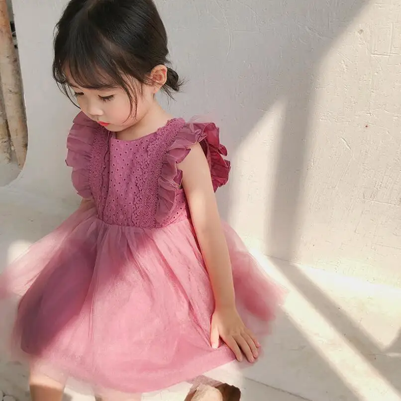 Летнее кружевное платье принцессы для маленьких девочек детские праздничные Свадебные платья без рукавов для девочек, одежда для маленьких девочек Vestido