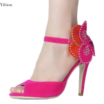 

Olomm Gorgeous Women Sandals Ladies Flower Shoes Thin High Heels Sandals Peep Toe Red Black Prom Shoes Women US Plus Size 4-15